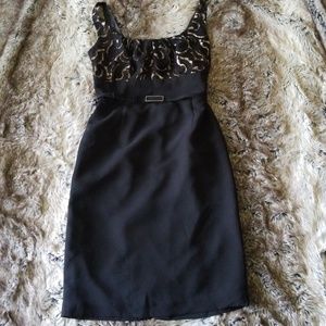 Evan Picone Ruched Belted Floral Chiffon Overlay Fit & Flare Midi Dress